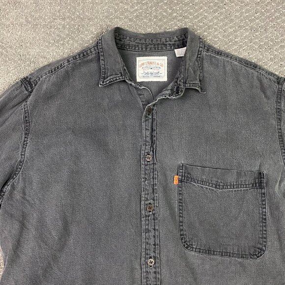 Vintage 90s Levi's Denim Shirt Men's Large Black Orange Tab Chambray Button Up - Picture 2 of 13